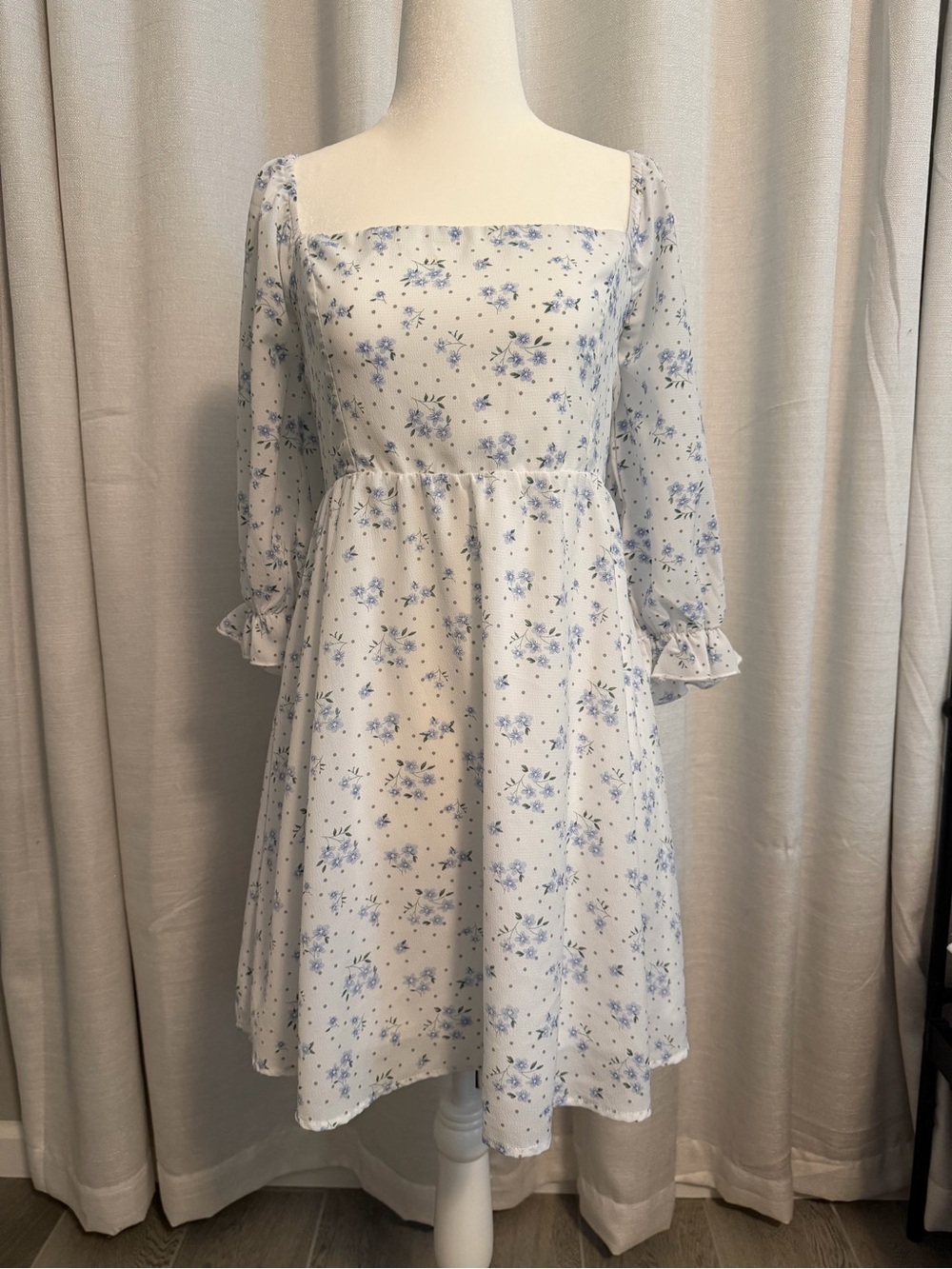 Altar'd State Babydoll Dress  Light Blue Floral Print Coquette Preppy Summer